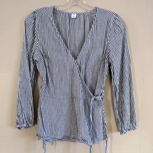 Wrap blouse white and blue striped